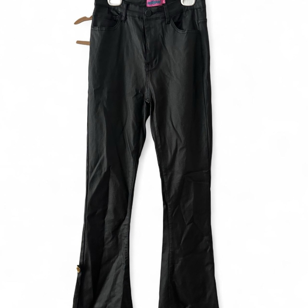 Black Flared Feux Leather Pants